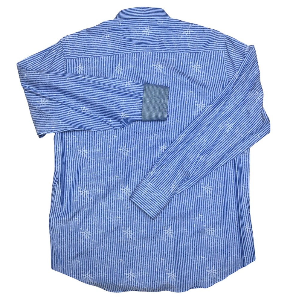 Bugatchi Button Down Shirt Mens Medium Blue Striped Jacquard Classic Fit LS - Picture 4 of 8